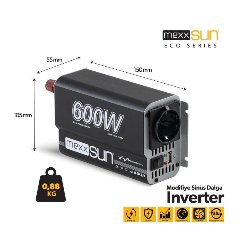 Mexxsun 12V 600W Modifiye Sinüs Inverter