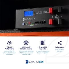 Bataryasan 51.2 V 100Ah Ekranlı Modüler Seri 5 Yıl Garantili LifePO4 Lityum Akü